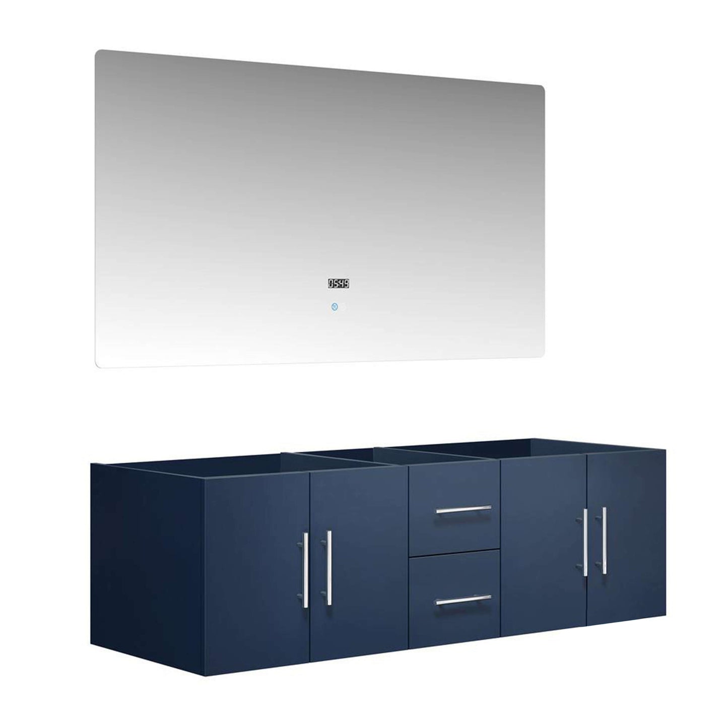 Geneva 60" Navy Blue Double Vanity, no Top and 60" LED Mirror - LG192260DE00LM60