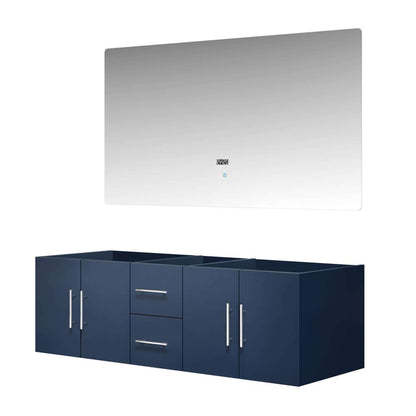 Geneva 60" Navy Blue Double Vanity, no Top and 60" LED Mirror - LG192260DE00LM60