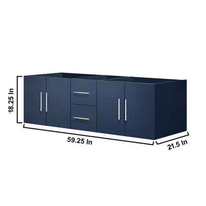 Geneva 60" Navy Blue Double Vanity, no Top and 60" LED Mirror - LG192260DE00LM60