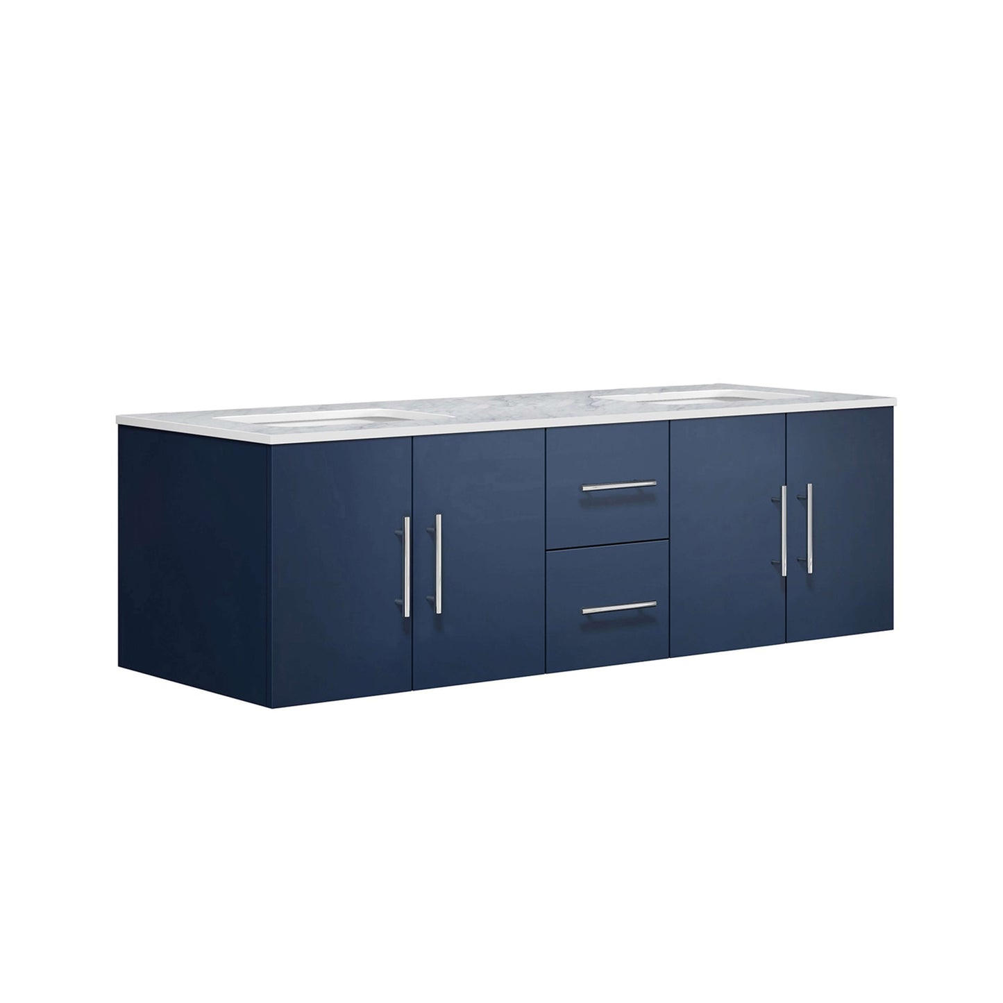 Geneva 60" Navy Blue Double Vanity, White Carrara Marble Top, White Square Sinks and no Mirror - LG192260DEDS000