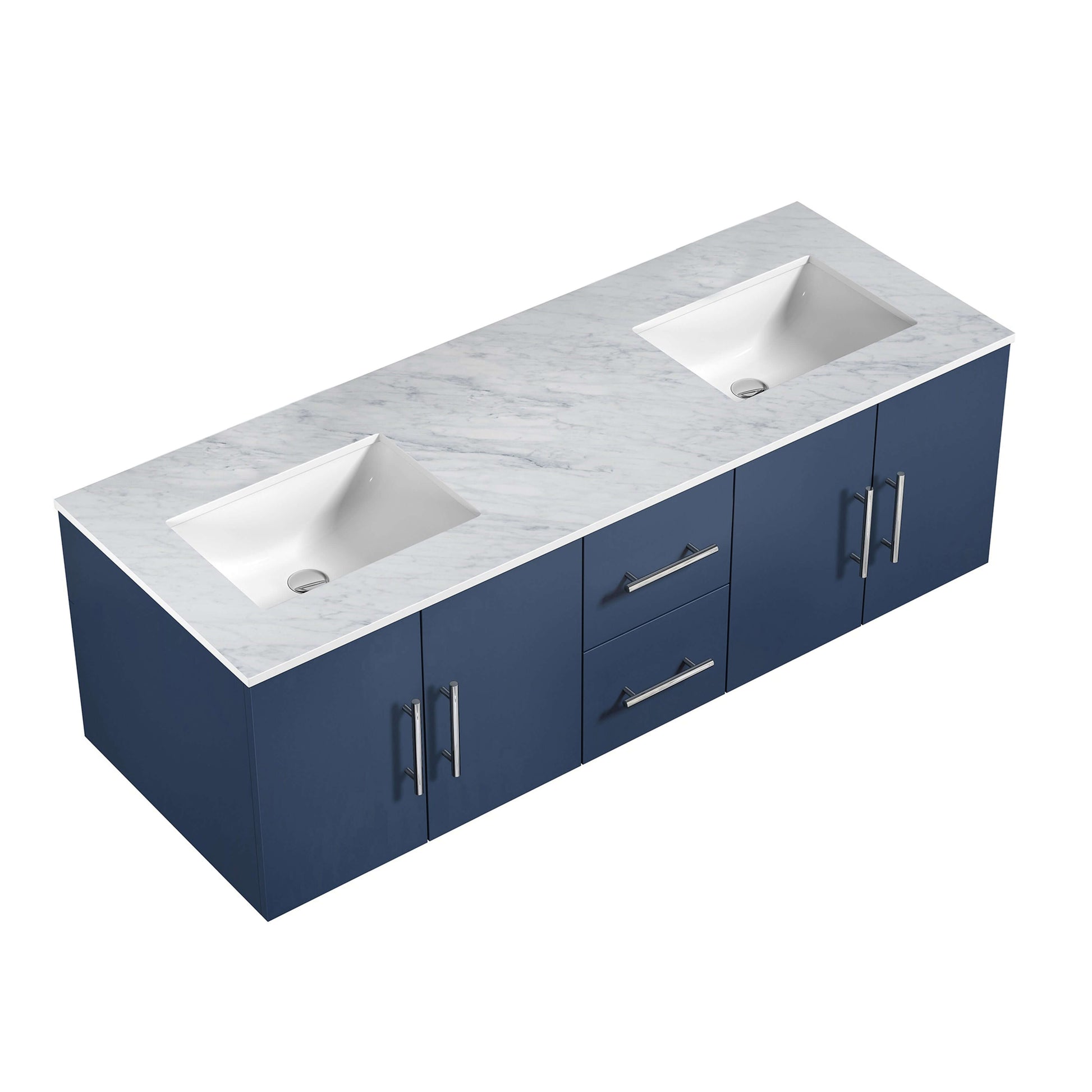 Geneva 60" Navy Blue Double Vanity, White Carrara Marble Top, White Square Sinks and no Mirror - LG192260DEDS000