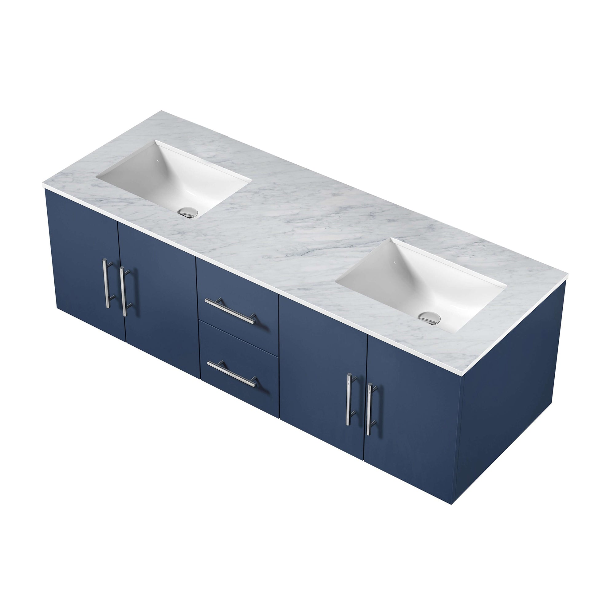 Geneva 60" Navy Blue Double Vanity, White Carrara Marble Top, White Square Sinks and no Mirror - LG192260DEDS000