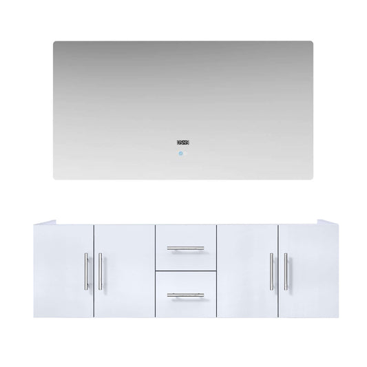 Geneva 60" Glossy White Double Vanity, no Top and 60" LED Mirror - LG192260DM00LM60