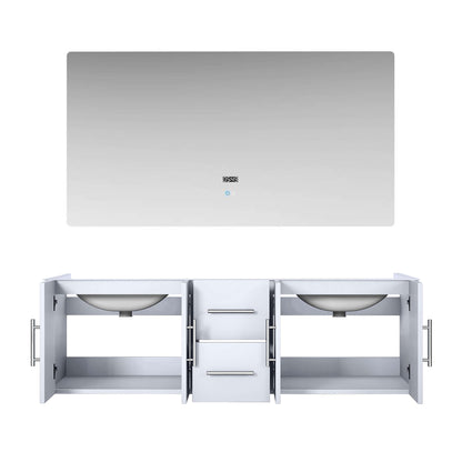 Geneva 60" Glossy White Double Vanity, no Top and 60" LED Mirror - LG192260DM00LM60