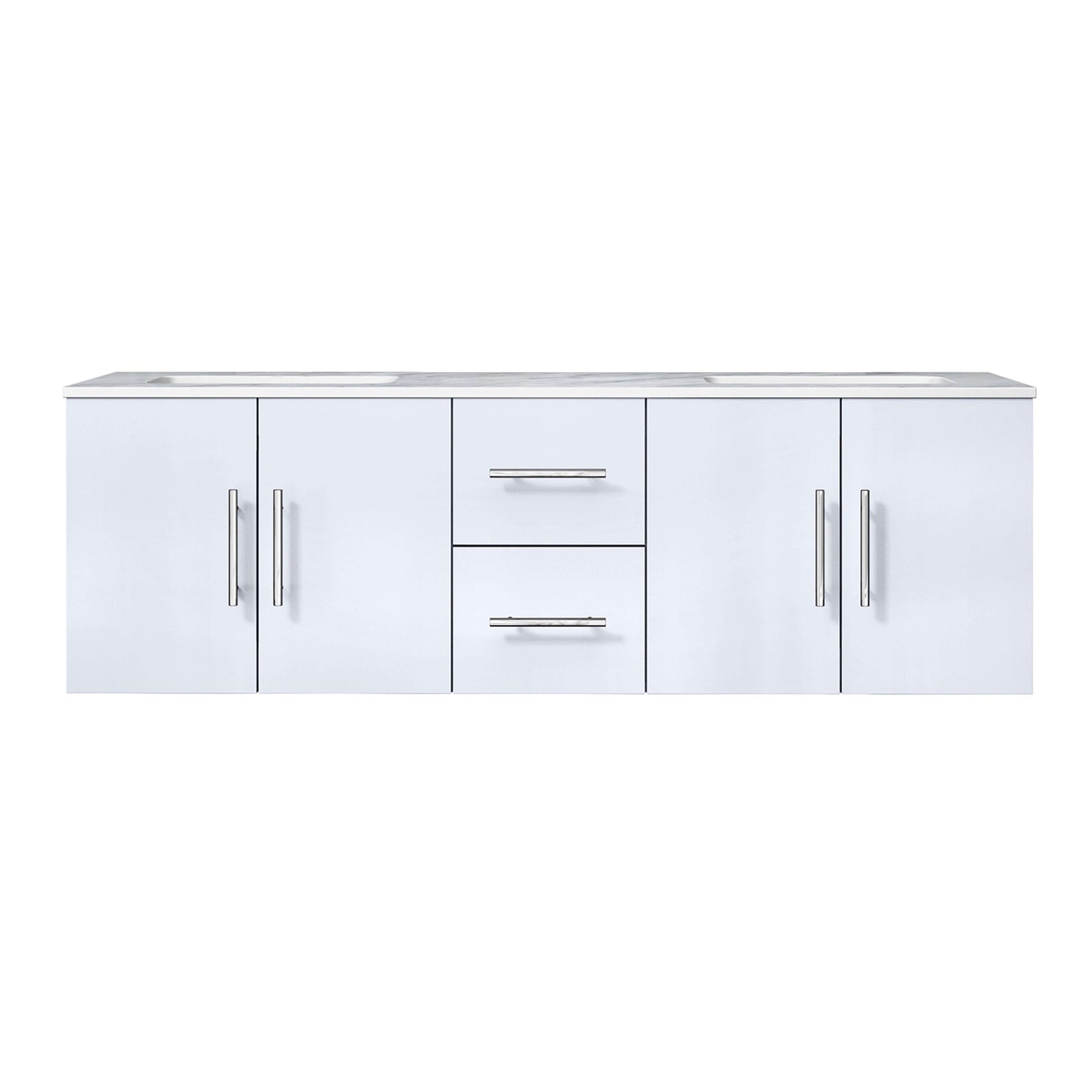 Geneva 60" Glossy White Double Vanity, White Carrara Marble Top, White Square Sinks and no Mirror - LG192260DMDS000