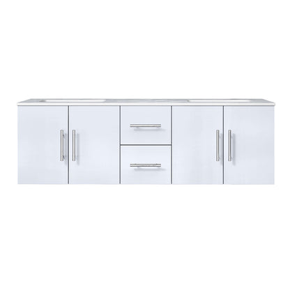 Geneva 60" Glossy White Double Vanity, White Carrara Marble Top, White Square Sinks and no Mirror - LG192260DMDS000