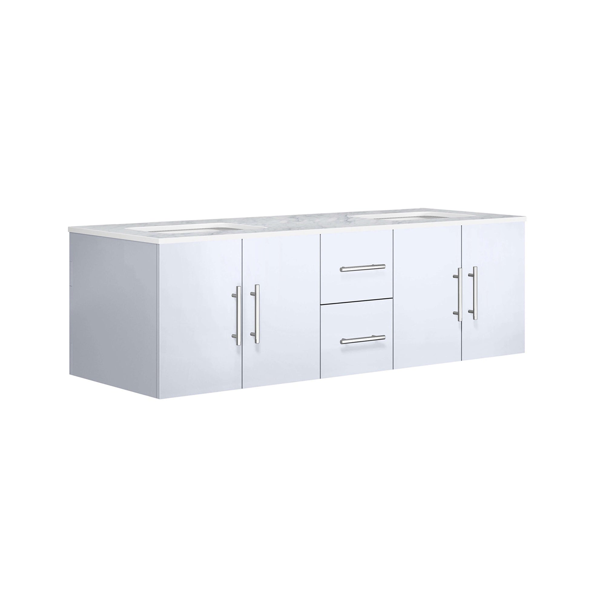 Geneva 60" Glossy White Double Vanity, White Carrara Marble Top, White Square Sinks and no Mirror - LG192260DMDS000