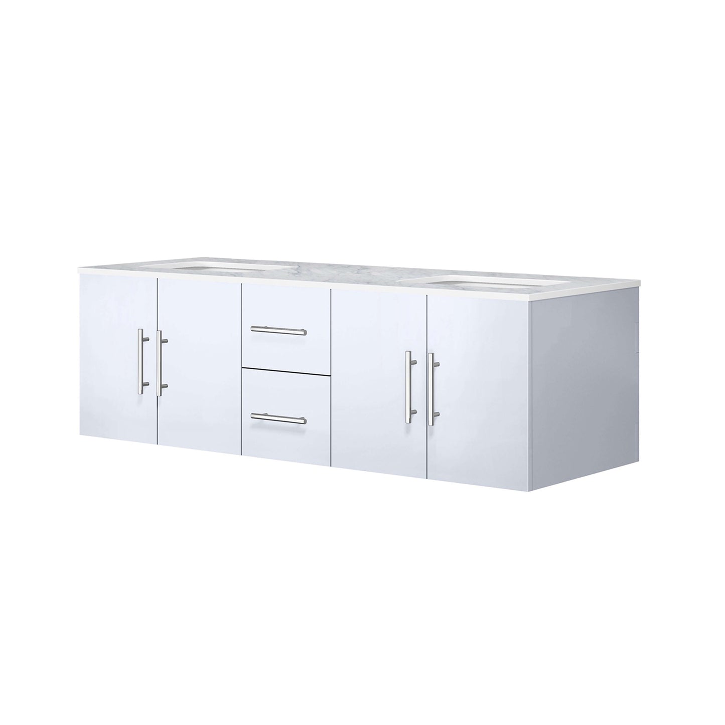 Geneva 60" Glossy White Double Vanity, White Carrara Marble Top, White Square Sinks and no Mirror - LG192260DMDS000