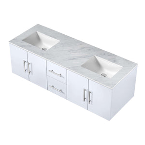 Geneva 60" Glossy White Double Vanity, White Carrara Marble Top, White Square Sinks and no Mirror - LG192260DMDS000
