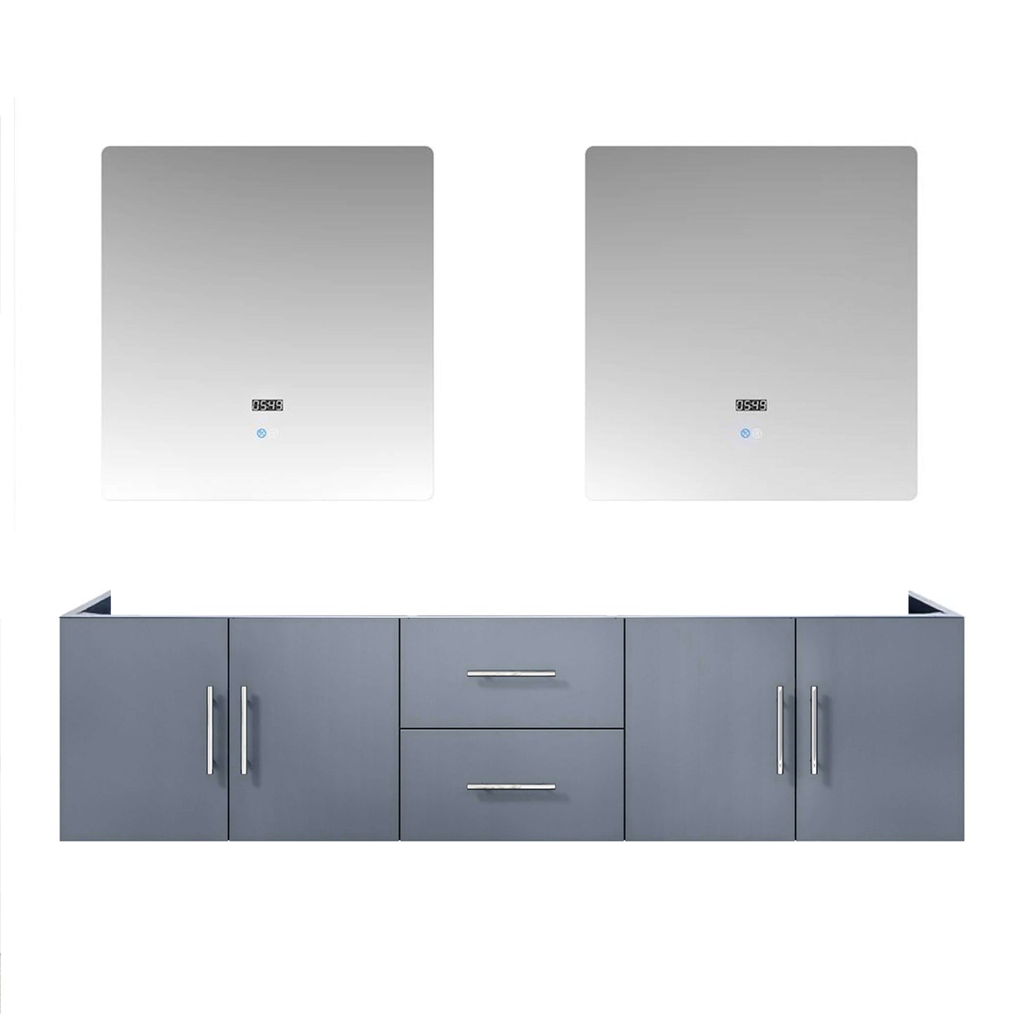 Geneva 72" Dark Grey Double Vanity, no Top and 30" LED Mirrors - LG192272DB00LM30