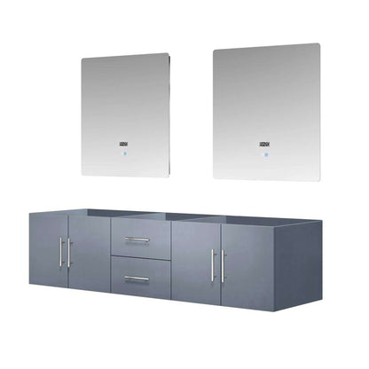 Geneva 72" Dark Grey Double Vanity, no Top and 30" LED Mirrors - LG192272DB00LM30