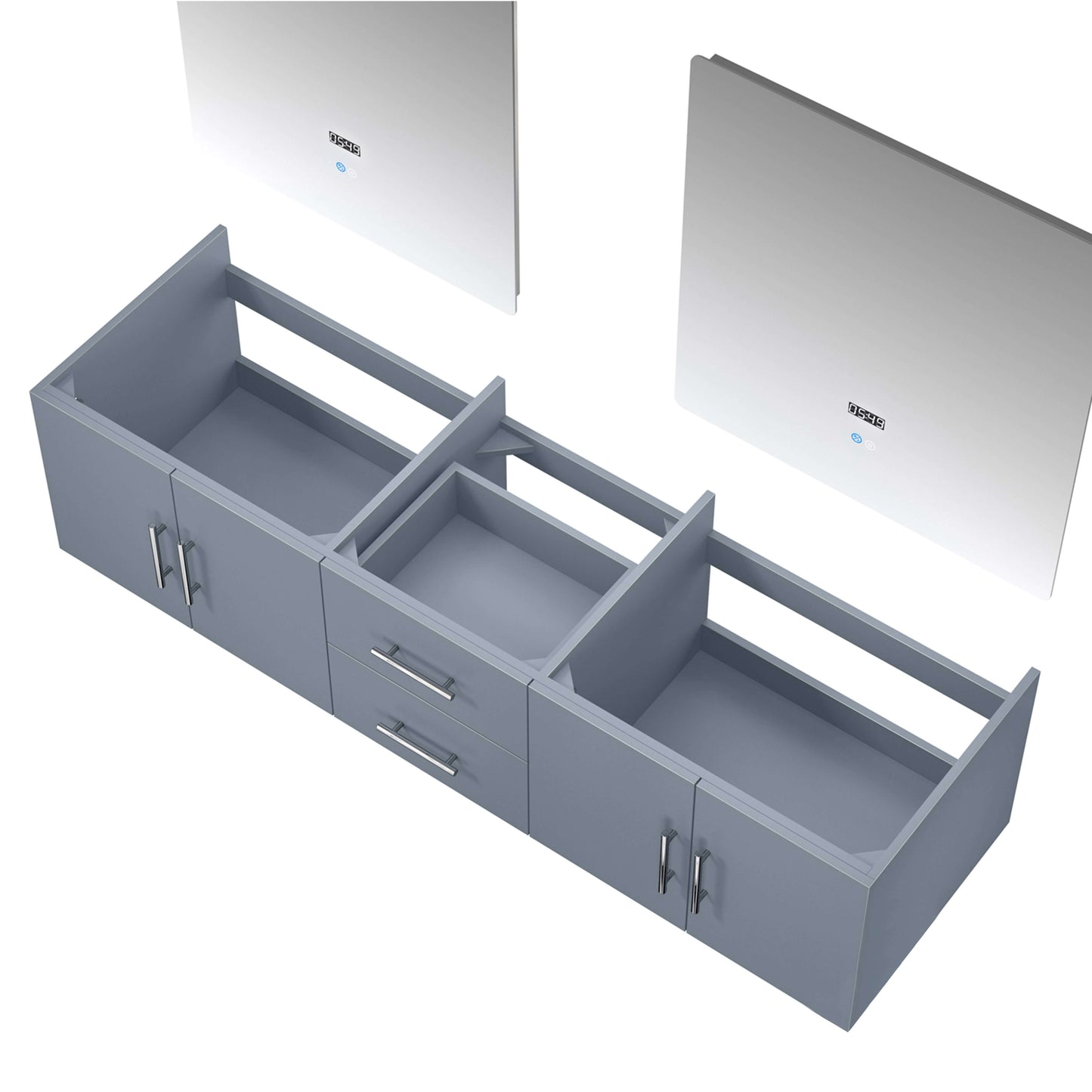 Geneva 72" Dark Grey Double Vanity, no Top and 30" LED Mirrors - LG192272DB00LM30