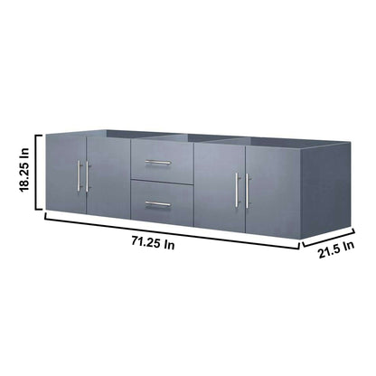 Geneva 72" Dark Grey Double Vanity, no Top and 30" LED Mirrors - LG192272DB00LM30