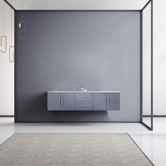 Geneva 72" Dark Grey Double Vanity, White Carrara Marble Top, White Square Sinks and no Mirror - LG192272DBDS000