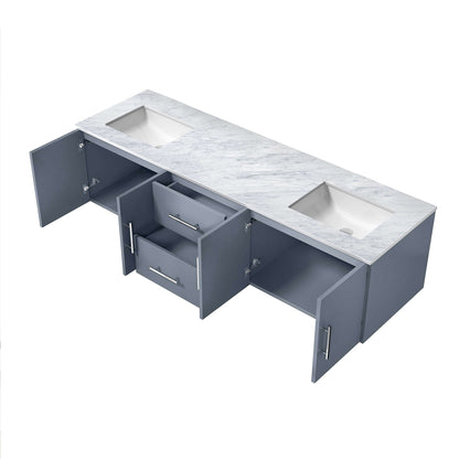 Geneva 72" Dark Grey Double Vanity, White Carrara Marble Top, White Square Sinks and no Mirror - LG192272DBDS000