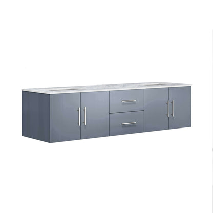 Geneva 72" Dark Grey Double Vanity, White Carrara Marble Top, White Square Sinks and no Mirror - LG192272DBDS000