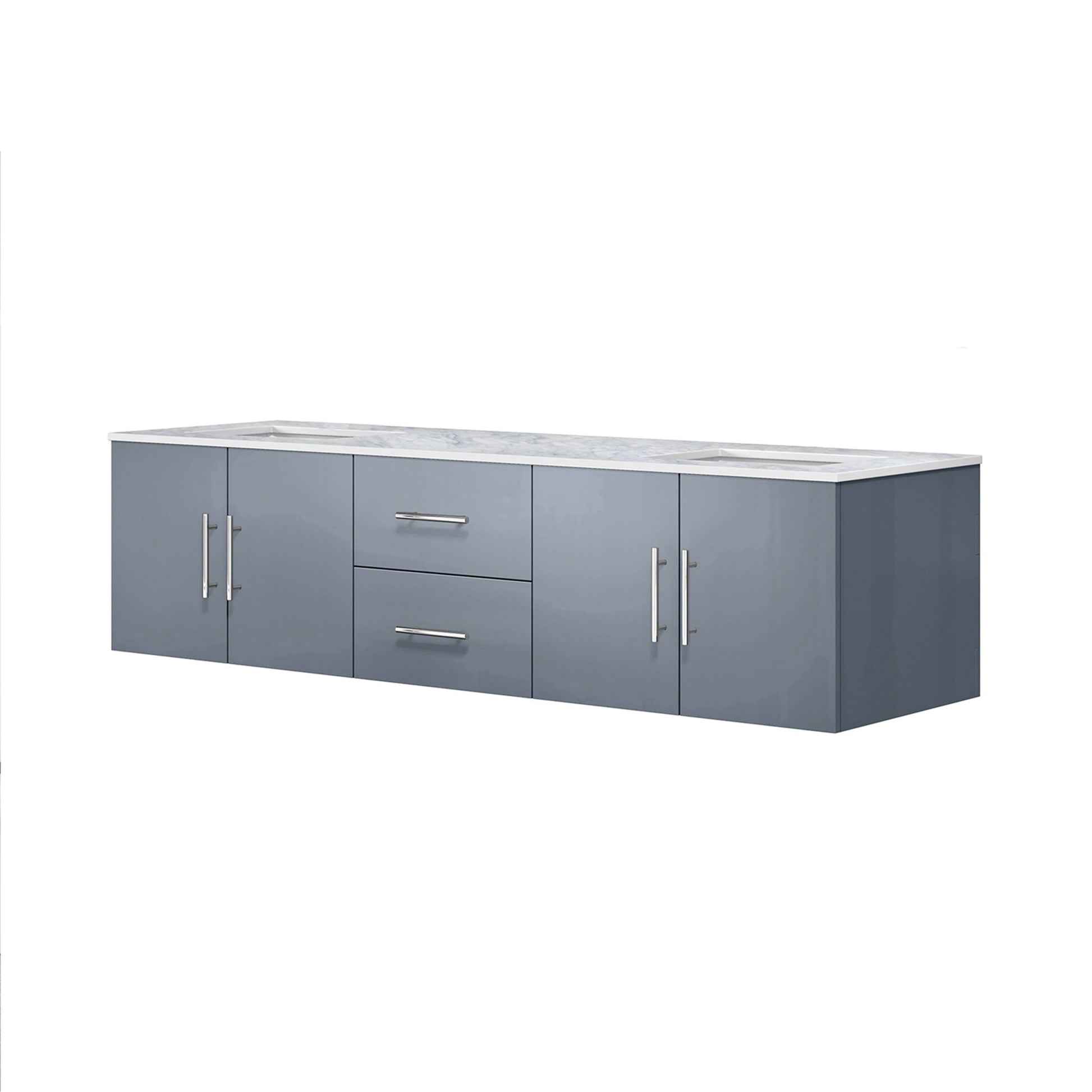 Geneva 72" Dark Grey Double Vanity, White Carrara Marble Top, White Square Sinks and no Mirror - LG192272DBDS000