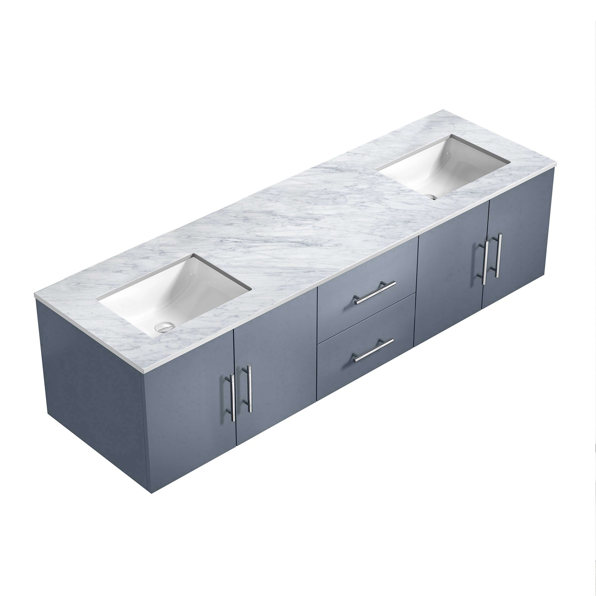 Geneva 72" Dark Grey Double Vanity, White Carrara Marble Top, White Square Sinks and no Mirror - LG192272DBDS000