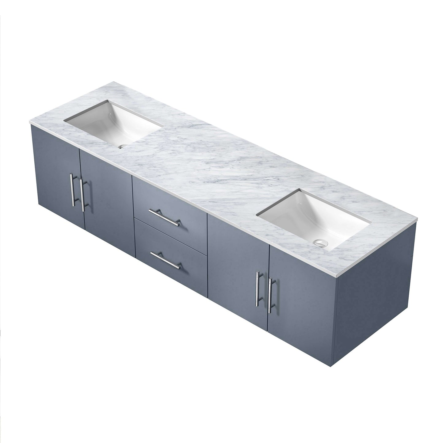 Geneva 72" Dark Grey Double Vanity, White Carrara Marble Top, White Square Sinks and no Mirror - LG192272DBDS000