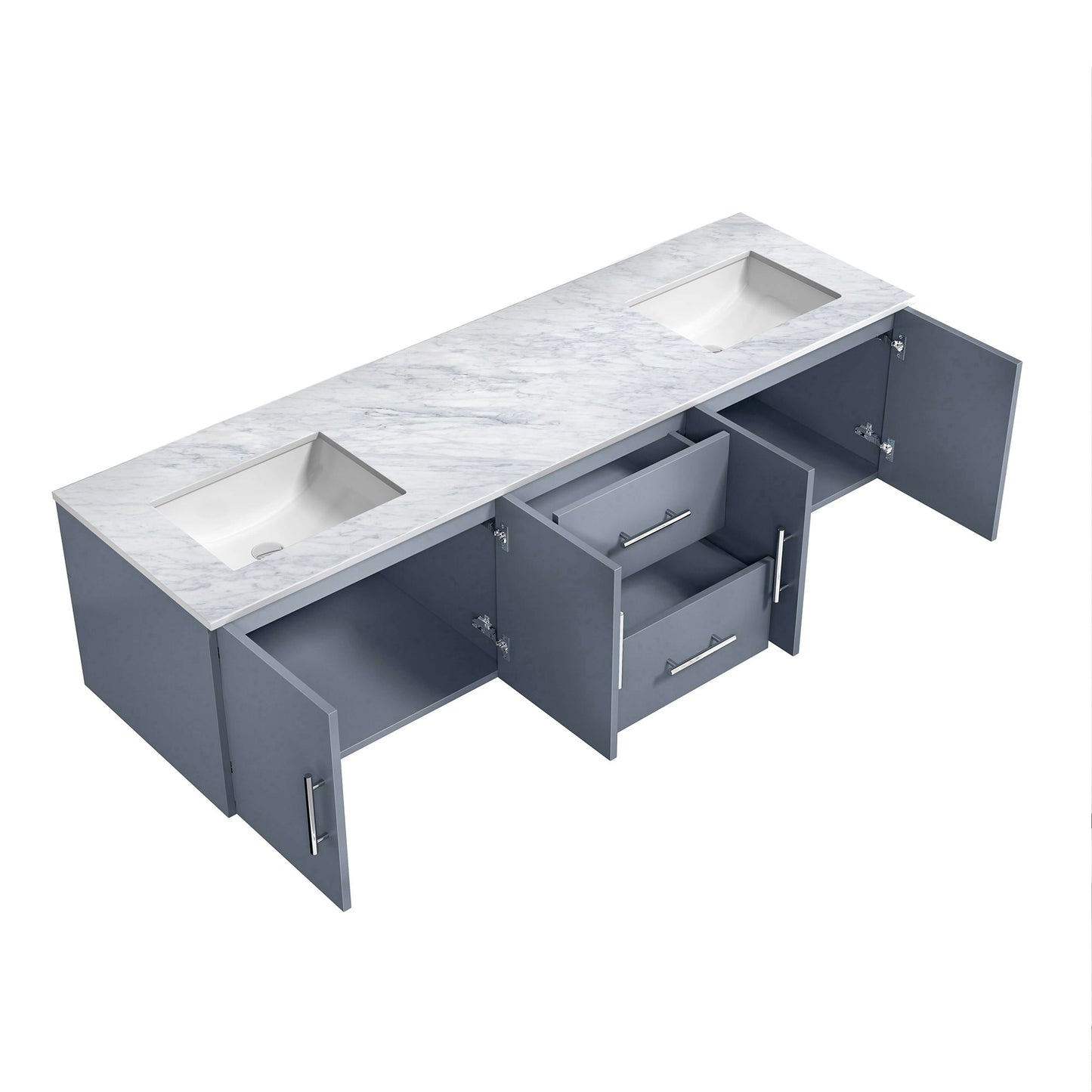 Geneva 72" Dark Grey Double Vanity, White Carrara Marble Top, White Square Sinks and no Mirror - LG192272DBDS000