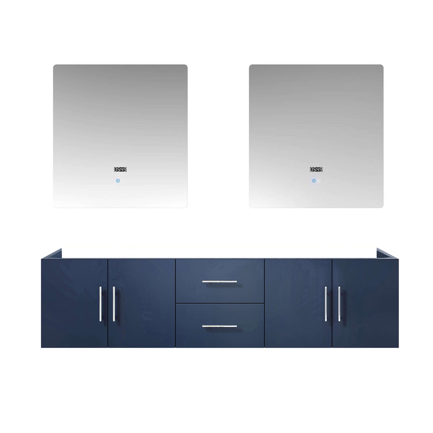 Geneva 72" Navy Blue Double Vanity, no Top and 30" LED Mirrors - LG192272DE00LM30