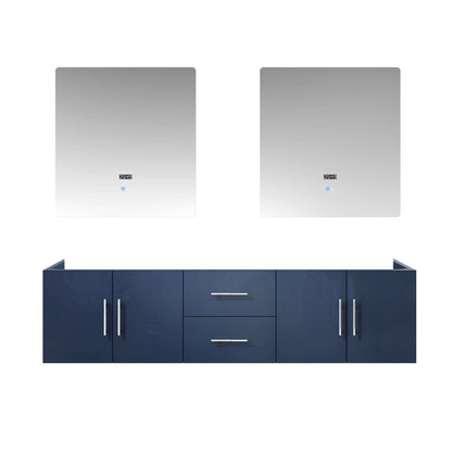 Geneva 72" Navy Blue Double Vanity, no Top and 30" LED Mirrors - LG192272DE00LM30