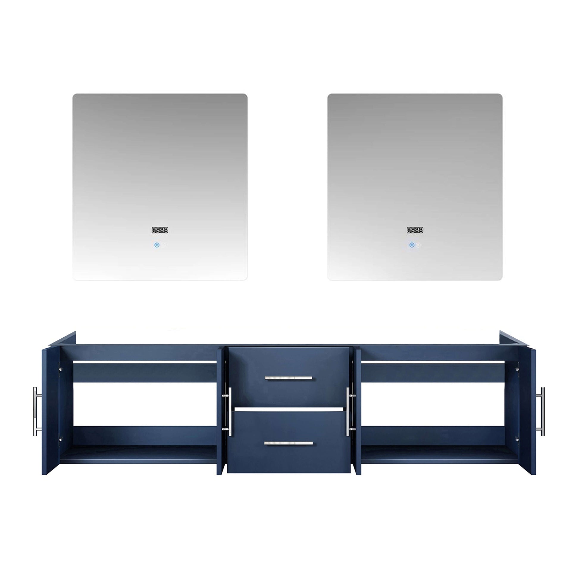 Geneva 72" Navy Blue Double Vanity, no Top and 30" LED Mirrors - LG192272DE00LM30