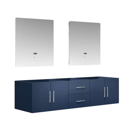 Geneva 72" Navy Blue Double Vanity, no Top and 30" LED Mirrors - LG192272DE00LM30