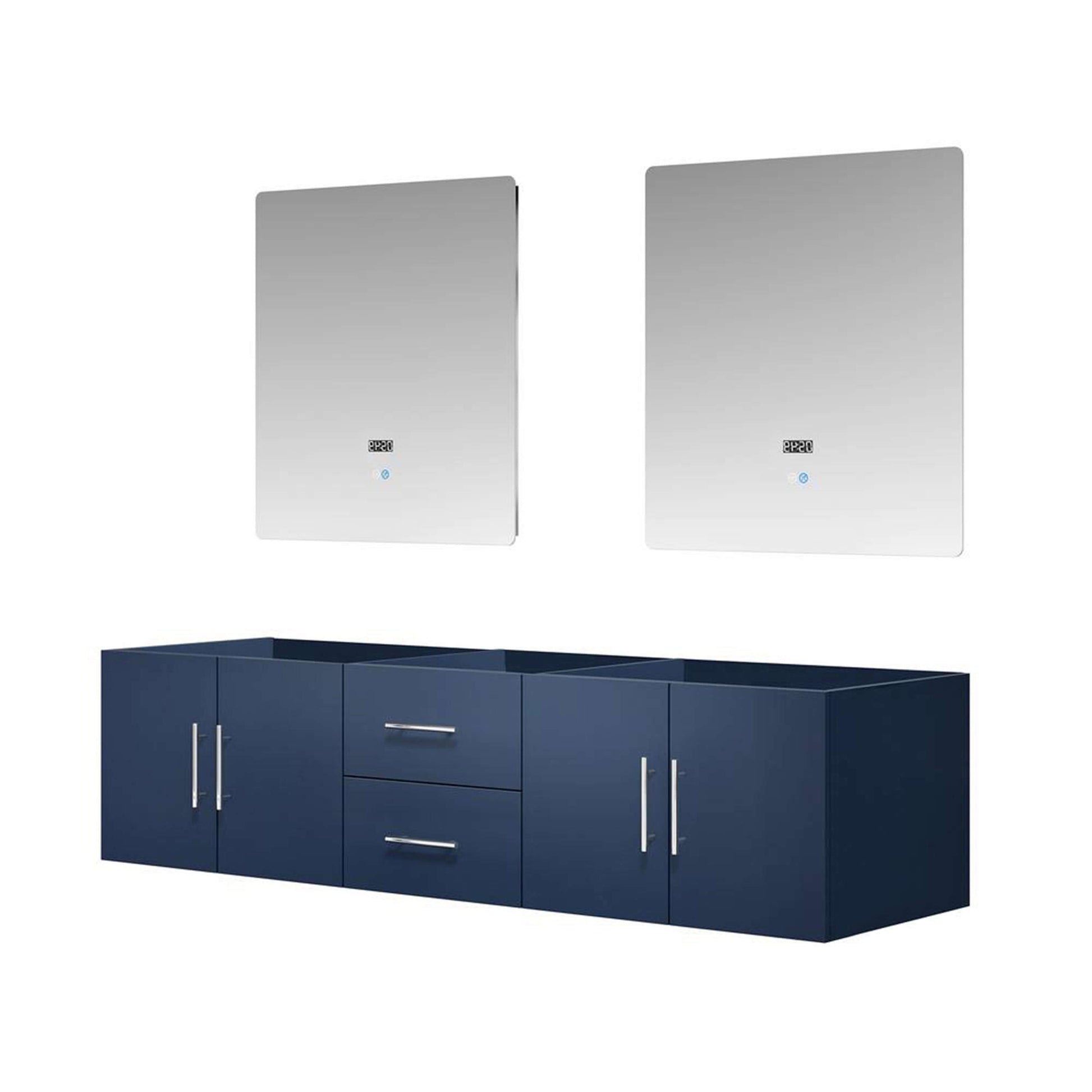 Geneva 72" Navy Blue Double Vanity, no Top and 30" LED Mirrors - LG192272DE00LM30