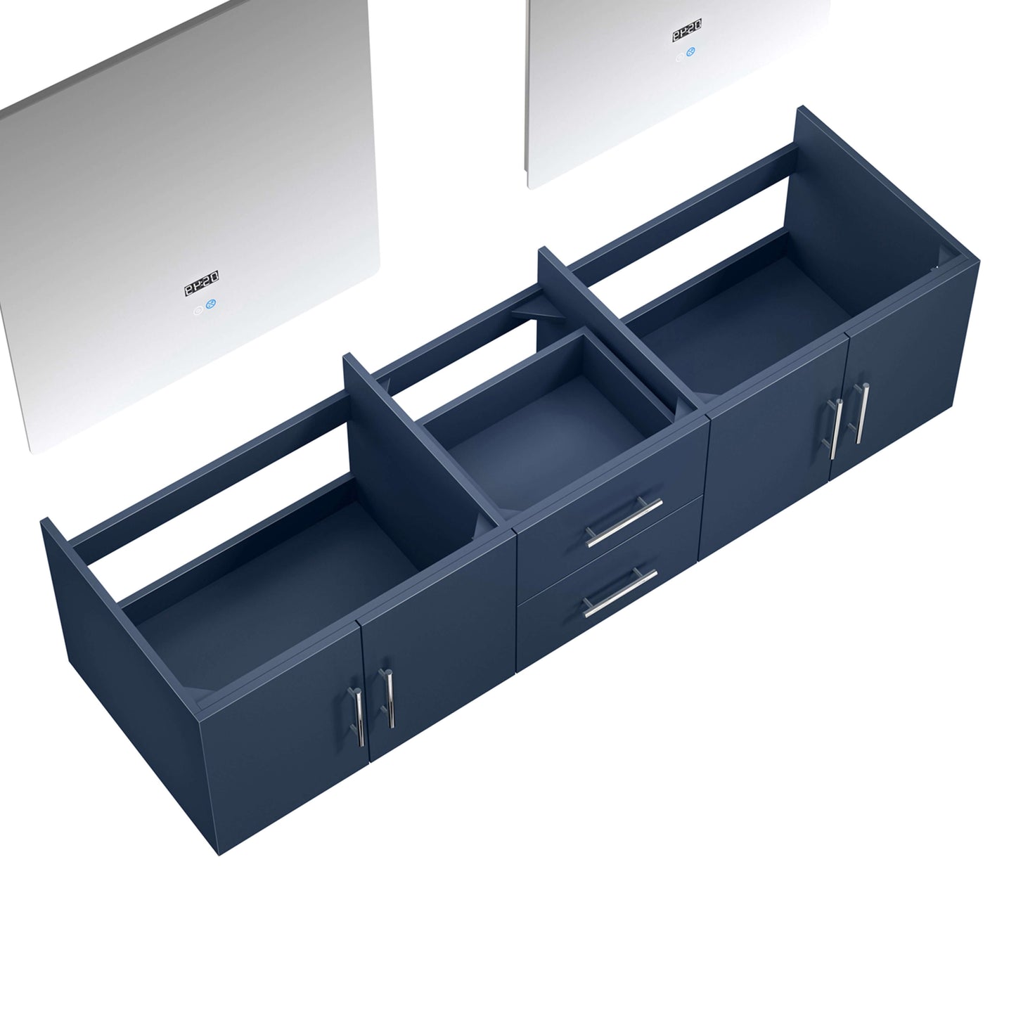 Geneva 72" Navy Blue Double Vanity, no Top and 30" LED Mirrors - LG192272DE00LM30