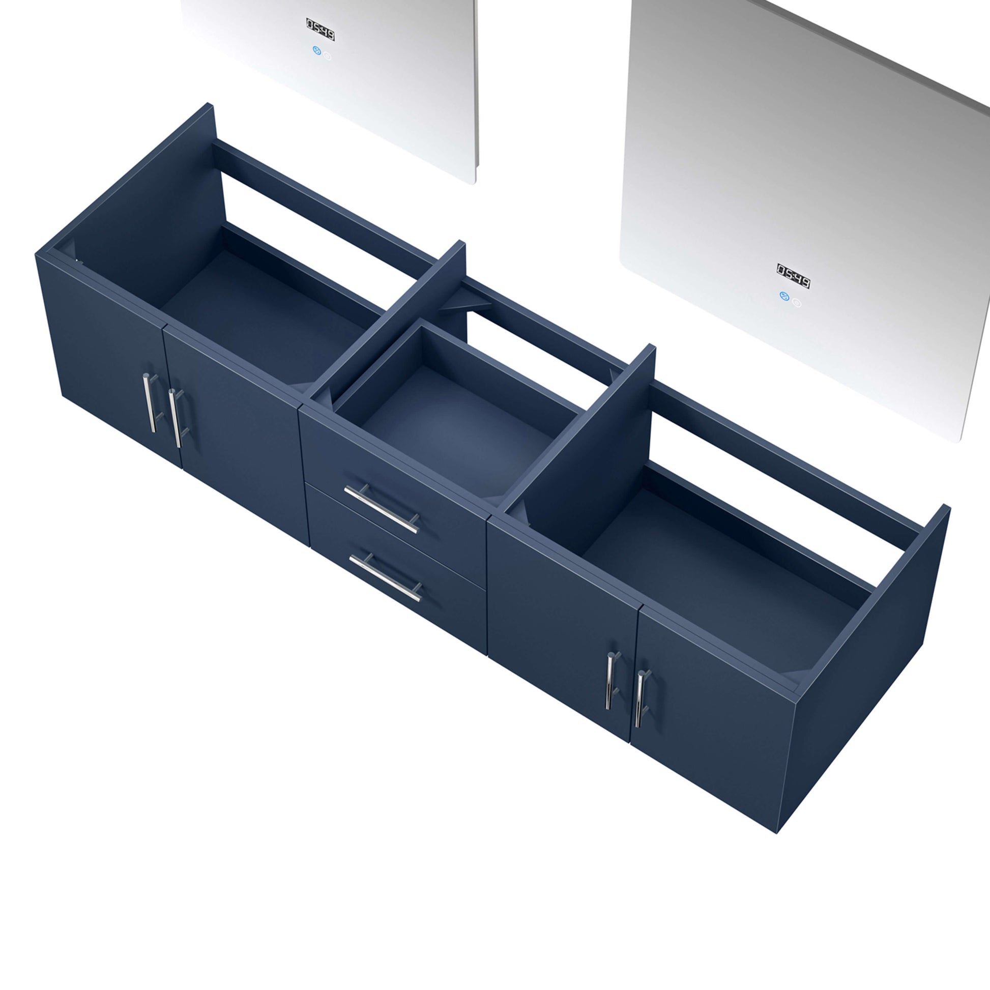 Geneva 72" Navy Blue Double Vanity, no Top and 30" LED Mirrors - LG192272DE00LM30