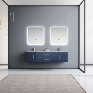Geneva 72" Navy Blue Double Vanity, White Carrara Marble Top, White Square Sinks and 30" LED Mirrors - LG192272DEDSLM30