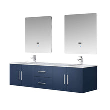 Load image into Gallery viewer, Geneva 72&quot; Navy Blue Double Vanity, White Carrara Marble Top, White Square Sinks and 30&quot; LED Mirrors - LG192272DEDSLM30