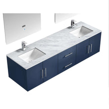 Load image into Gallery viewer, Geneva 72&quot; Navy Blue Double Vanity, White Carrara Marble Top, White Square Sinks and 30&quot; LED Mirrors - LG192272DEDSLM30