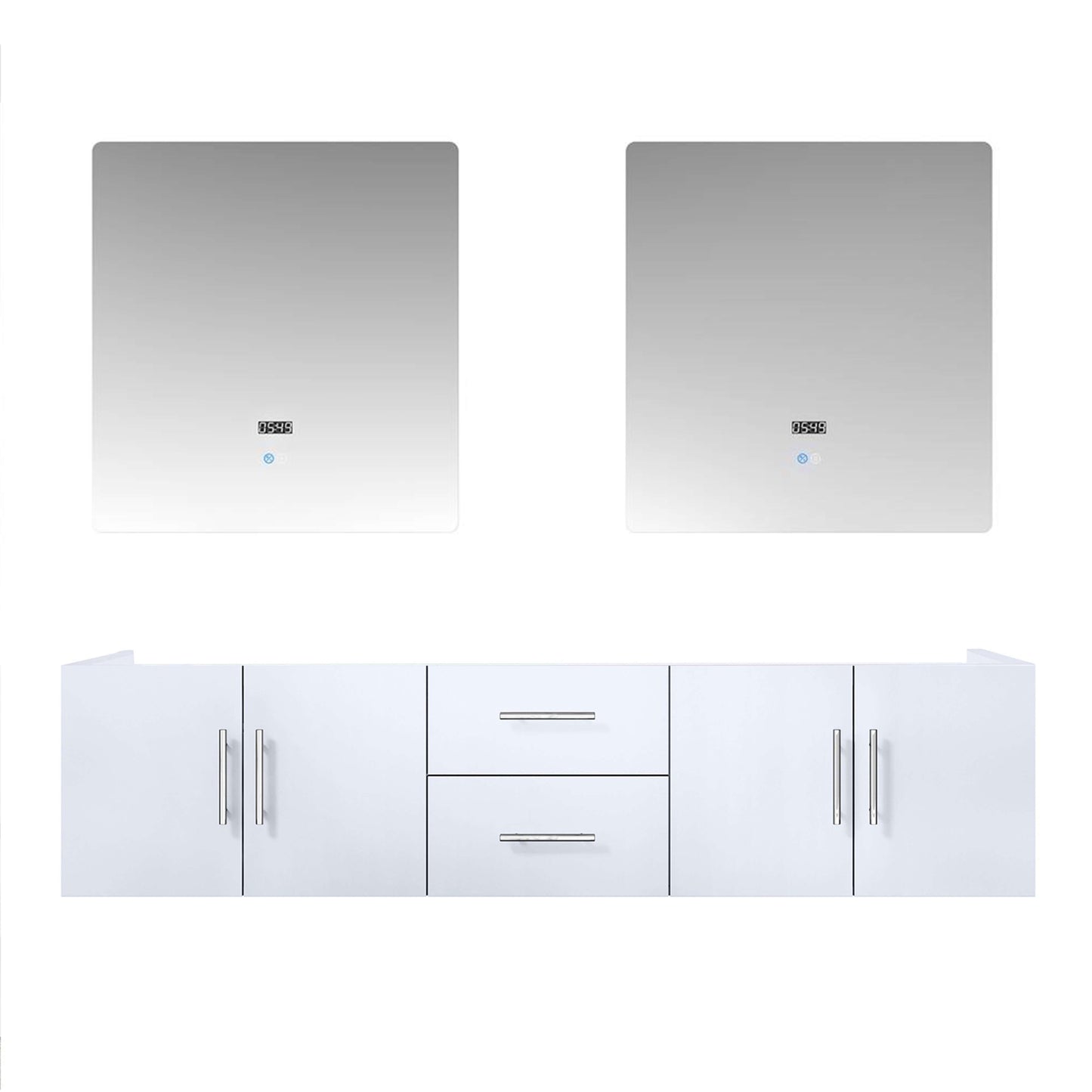 Geneva 72" Glossy White Double Vanity, no Top and 30" LED Mirrors - LG192272DM00LM30