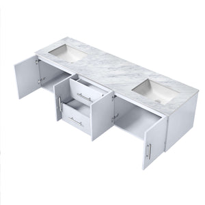Geneva 72" Glossy White Double Vanity, White Carrara Marble Top, White Square Sinks and no Mirror - LG192272DMDS000