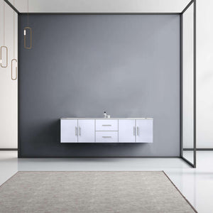 Geneva 72" Glossy White Double Vanity, White Carrara Marble Top, White Square Sinks and no Mirror - LG192272DMDS000