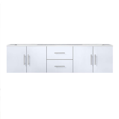 Geneva 72" Glossy White Double Vanity, White Carrara Marble Top, White Square Sinks and no Mirror - LG192272DMDS000