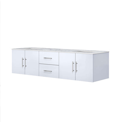 Geneva 72" Glossy White Double Vanity, White Carrara Marble Top, White Square Sinks and no Mirror - LG192272DMDS000