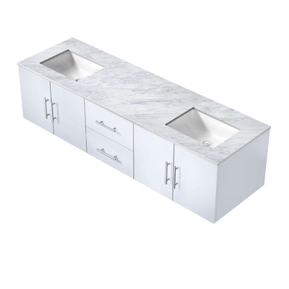 Geneva 72" Glossy White Double Vanity, White Carrara Marble Top, White Square Sinks and no Mirror - LG192272DMDS000