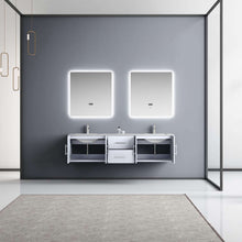 Load image into Gallery viewer, 72&quot; Glossy White Double Vanity Ensemble with White Carrara Marble Top with White Ceramic Square Undermount Sinks and 30 inch LED Mirrors - LG192272DMDSLM30F