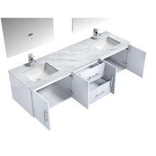 Load image into Gallery viewer, 72&quot; Glossy White Double Vanity Ensemble with White Carrara Marble Top with White Ceramic Square Undermount Sinks and 30 inch LED Mirrors - LG192272DMDSLM30F