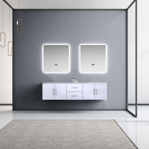 72" Glossy White Double Vanity Ensemble with White Carrara Marble Top with White Ceramic Square Undermount Sinks and 30 inch LED Mirrors - LG192272DMDSLM30F