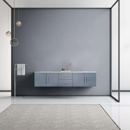 Geneva 80" Dark Grey Double Vanity, White Carrara Marble Top, White Square Sinks and no Mirror - LG192280DBDS000