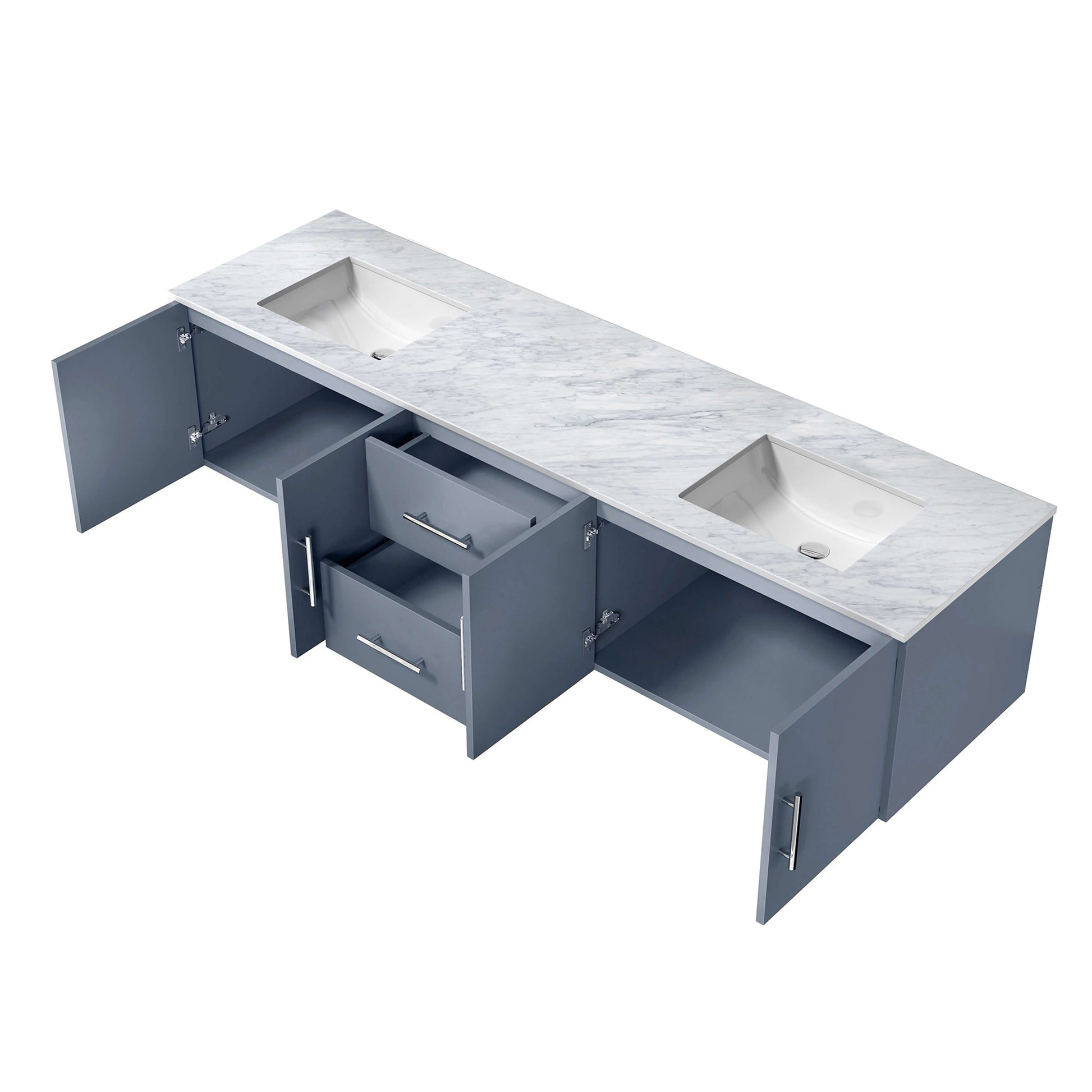 Geneva 80" Dark Grey Double Vanity, White Carrara Marble Top, White Square Sinks and no Mirror - LG192280DBDS000