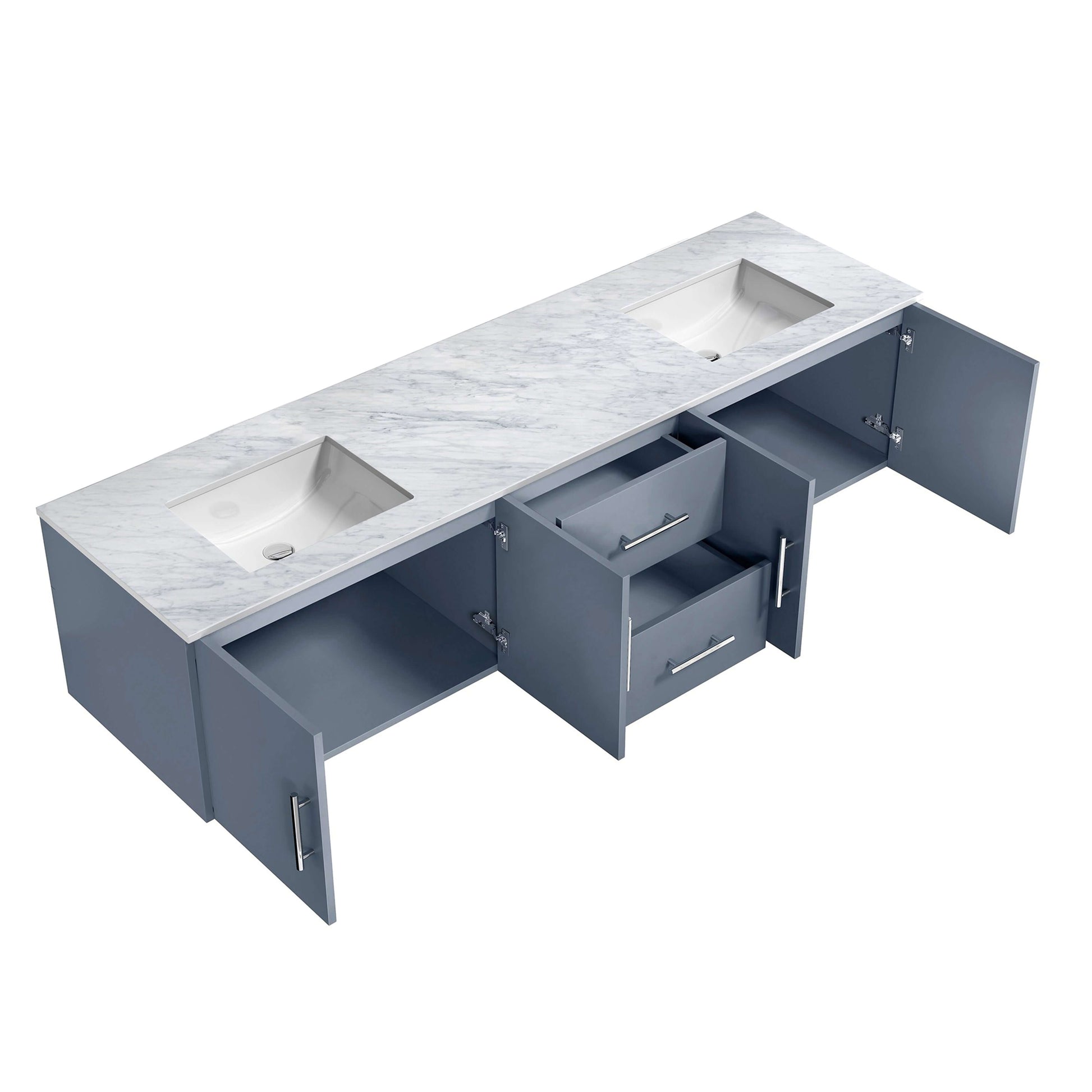 Geneva 80" Dark Grey Double Vanity, White Carrara Marble Top, White Square Sinks and no Mirror - LG192280DBDS000