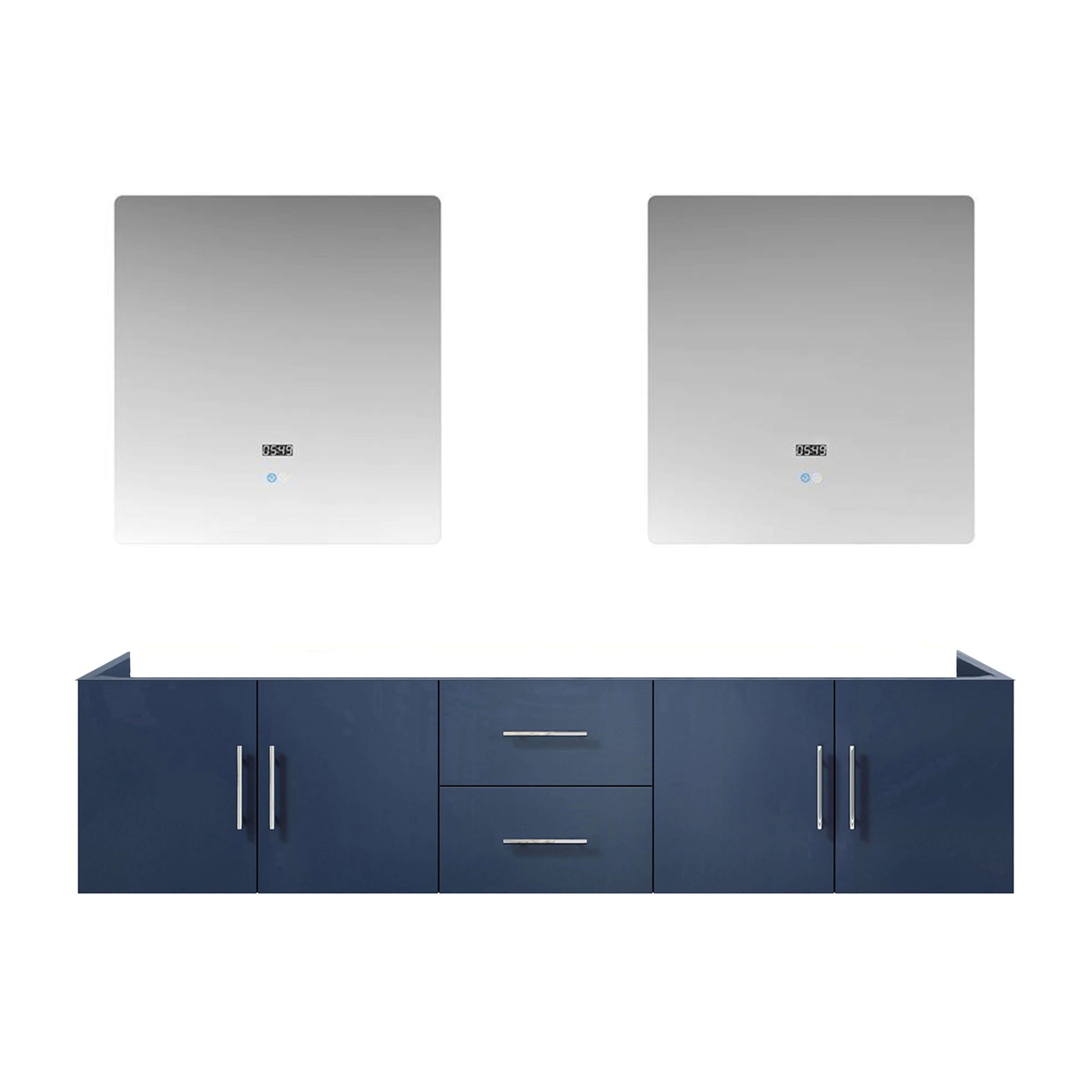 Geneva 80" Navy Blue Double Vanity, no Top and 30" LED Mirrors - LG192280DE00LM30