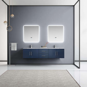 Geneva 80" Navy Blue Double Vanity, White Carrara Marble Top, White Square Sinks and 30" LED Mirrors - LG192280DEDSLM30