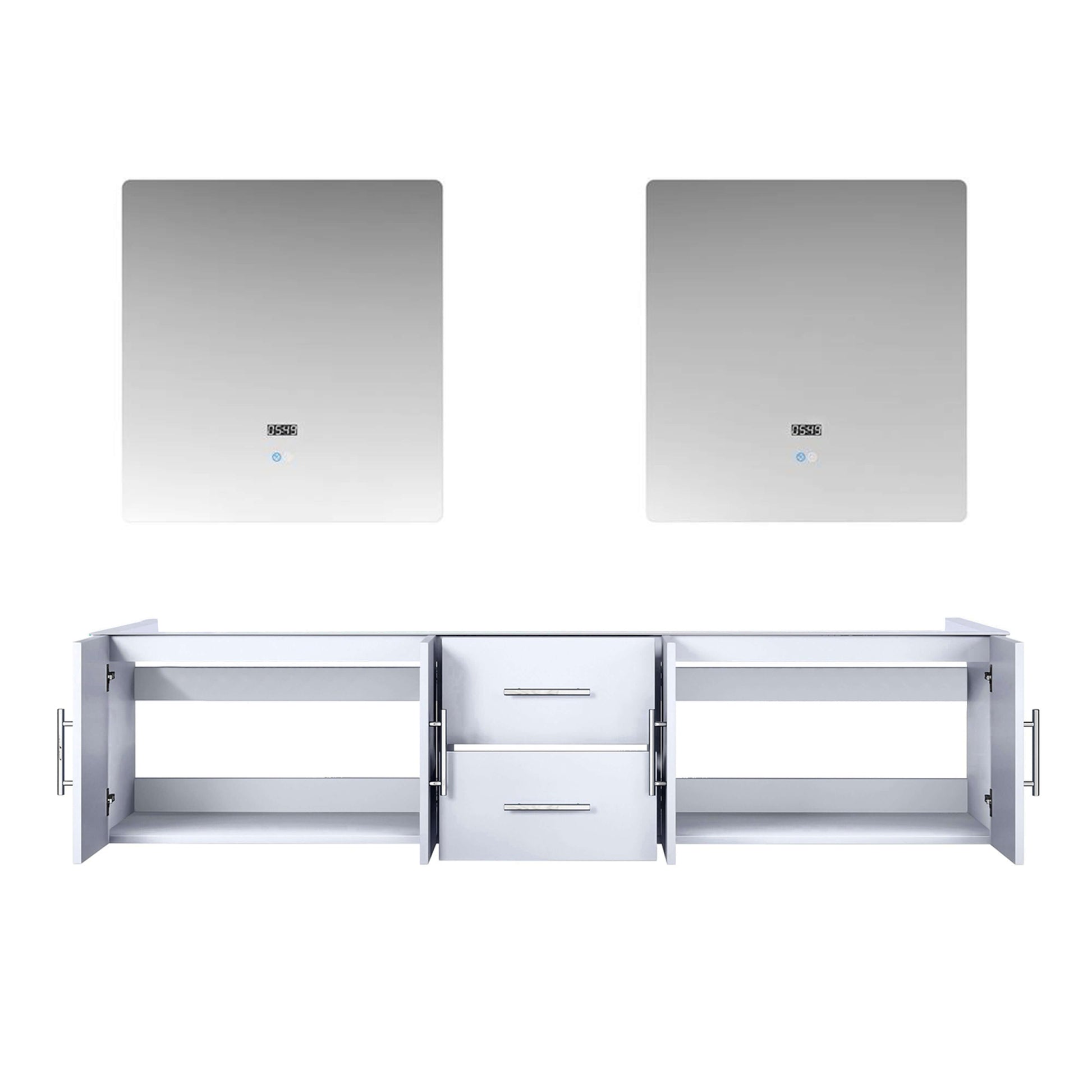 Geneva 80" Glossy White Double Vanity, no Top and 30" LED Mirrors - LG192280DM00LM30