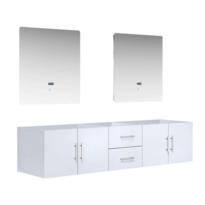 Geneva 80" Glossy White Double Vanity, no Top and 30" LED Mirrors - LG192280DM00LM30